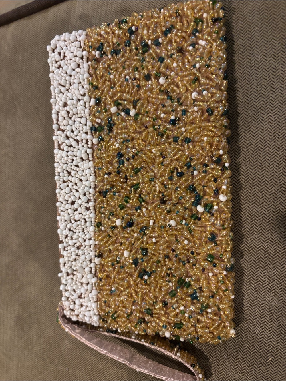Beaded Gold and White Evening Wristlet Clutch